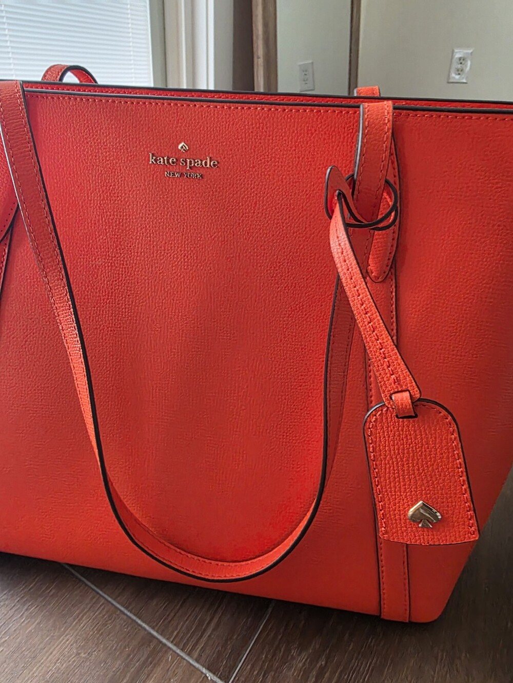 kate spade Bright Orange Pebbled Leather Tote with Shoulder Straps - Picture 9 of 12